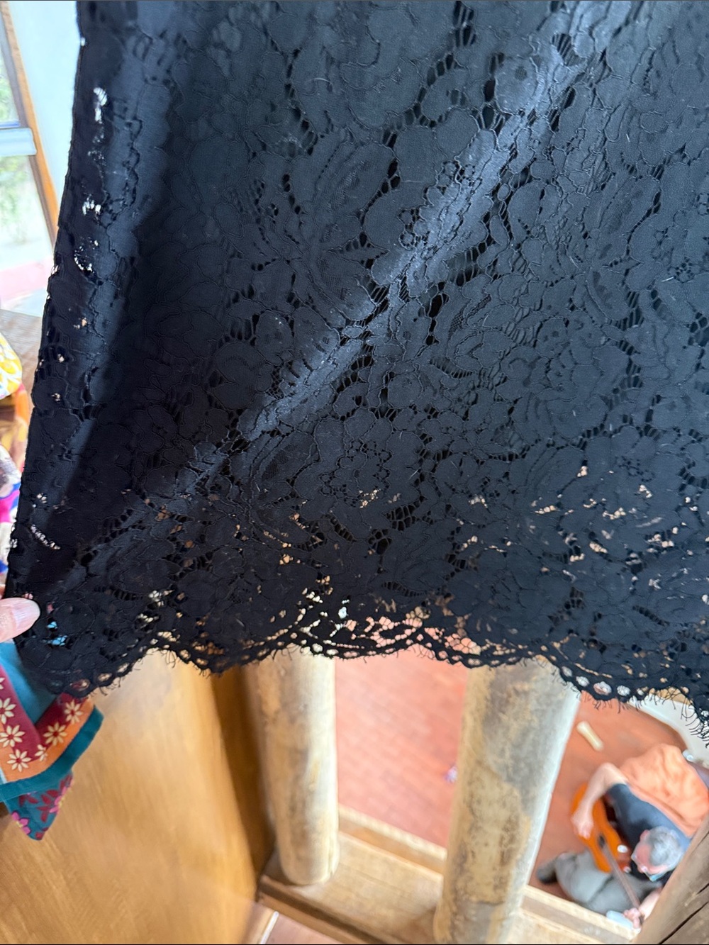 Black Lace Midi Dress with Cap Sleeves - Picture 3 of 4